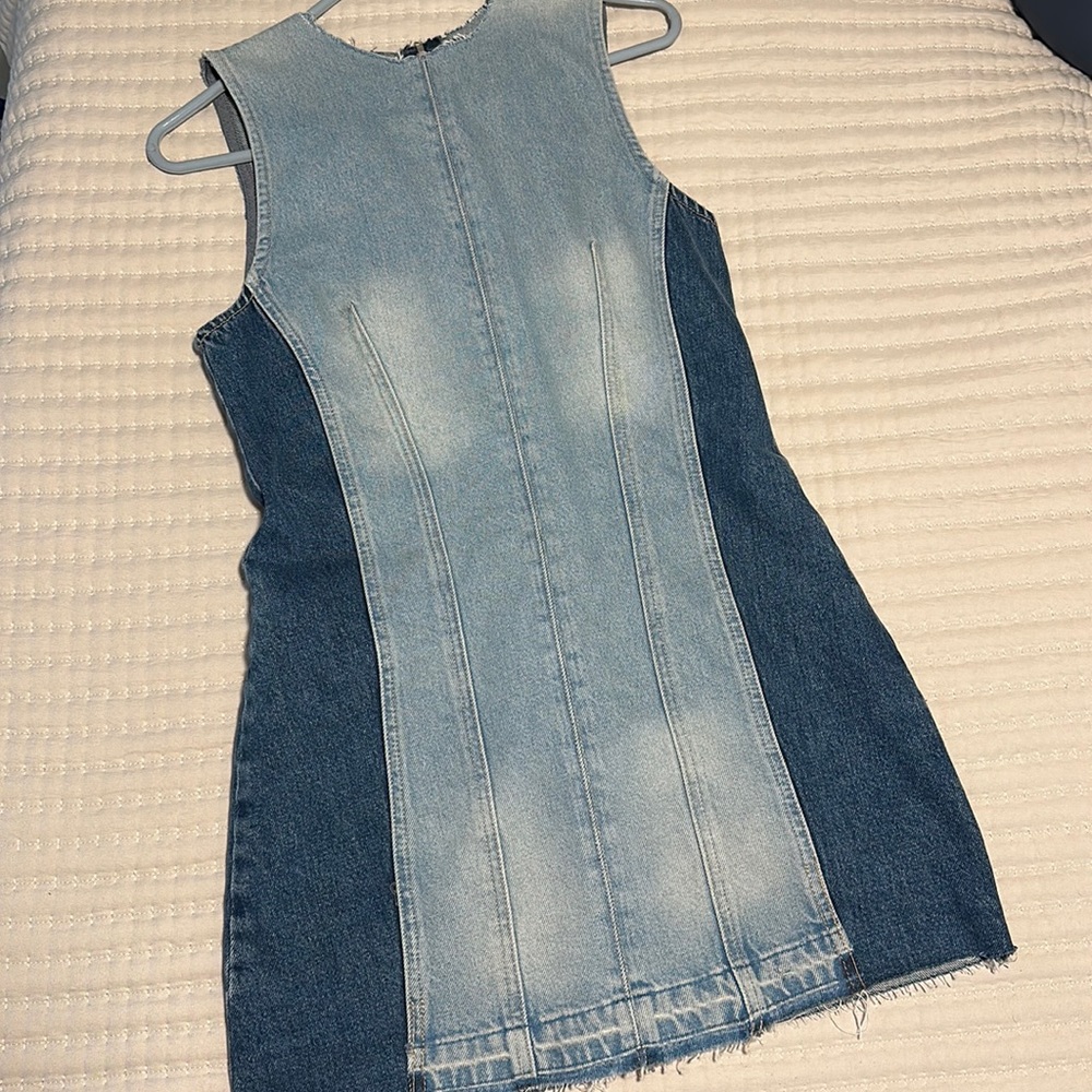 Zara Two-Tone Denim Mini Dress in Light Blue and Dark Blue - Picture 3 of 7